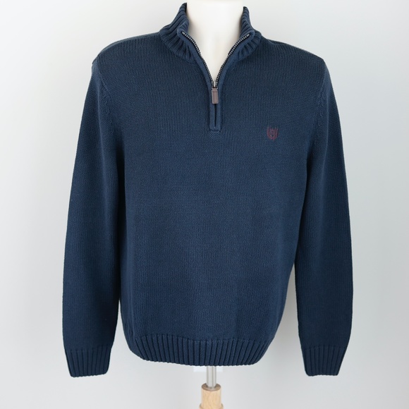 Men's Chaps Mock Turtleneck Pullover Zip Sweater 100 % Cotton Navy Size S/M - Picture 2 of 6
